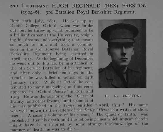 Freston H R 2nd Lt 3rd Attd 6th Royal Berkshire Regiment Obit Part 1 Dulwich College Roll Of Honour