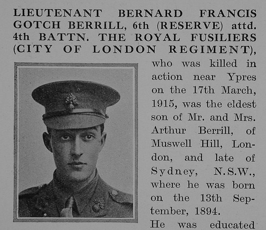 Berrill B F G Lt 4th Royal Fusiliers Obit Part 1 The Bond Of Sacrifice Vol 2