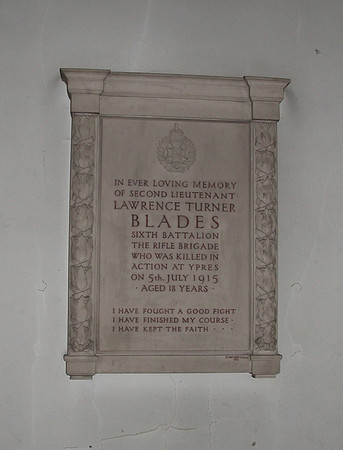 Blades L T 2nd Lt Rifle Brigade St Nicholas Church Sutton Surrey