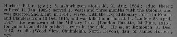 Peters W J Lt 1st Devonshire Regiment Obit Part 2 De Ruvignys Roll Of Honour Vol 4