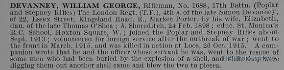 Devanney W G Rfn 1688 17th London Regiment Obit