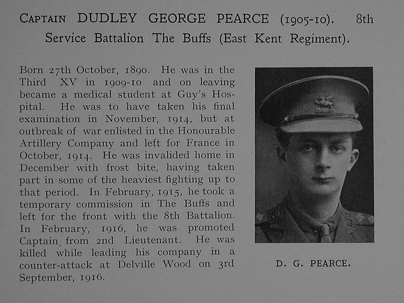 Pearce D G Captain 8th East Kent Regiment Obit Dulwich College Roll Of Honour