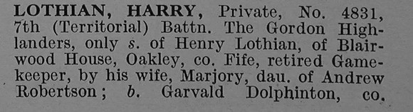 Lothian H Pte 4831 7th Gordon Highlanders Obit Part 1 De Ruvignys Roll Of Honour Vol 4