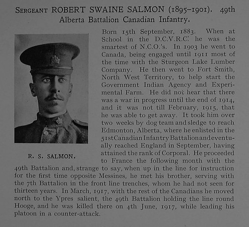 Salmon R S Sergt 436632 49th Canadian Infantry (Alberta Regiment) Obit Dulwich College Roll Of Honour