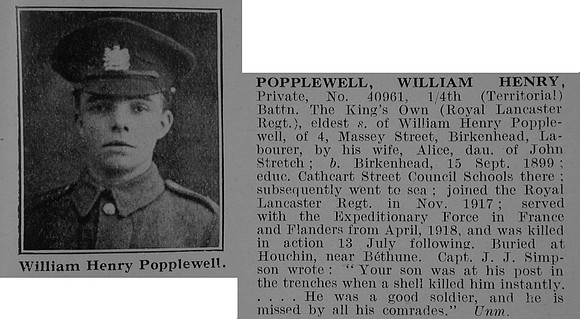 Popplewell W H Pte 40961 4th Kings Own Royal Lancaster Regiment Obit De Ruvignys Roll Of Honour Vol 5