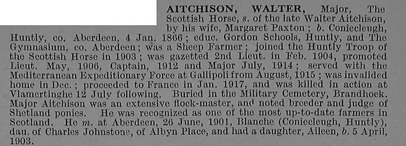 Aitchison W Major Scottish Horse Obit De Ruvignys Roll Of Honour Vol 4