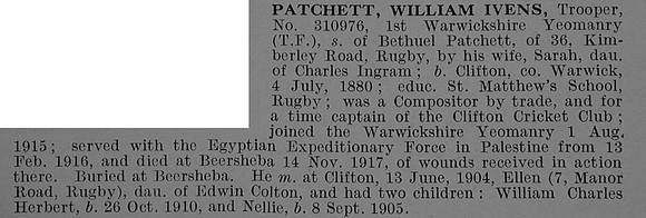 Patchett W I Tpr 310976 Warwickshire Yeomanry Obit De Ruvignys Roll Of Honour Vol 4