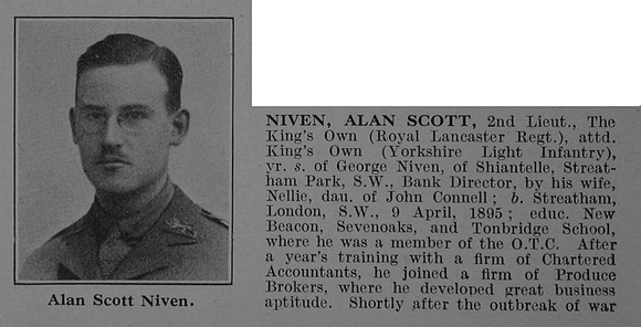Niven A S 2nd Lt King's Own (Royal Lancaster Regiment) Attd 9th King's Own Yorkshire Light Infantry Obit Part 1 De Ruvignys Roll Of Honour Vol 4