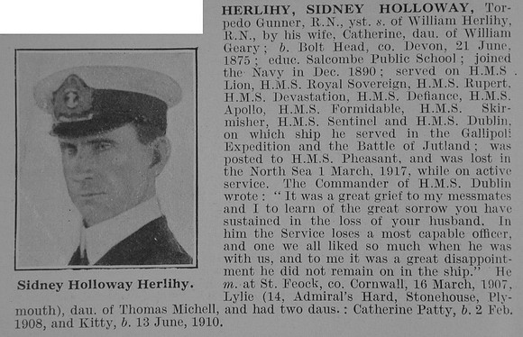 Herlihy S H Torpedo Gunner Royal Navy Obit De Ruvignys Roll Of Honour Vol 3