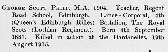 Philp G S LCpl 4th Royal Scots Obit St Andrews University Roll Of Honour