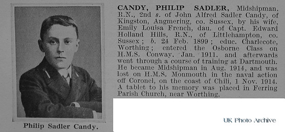 Candy P S Midshipman HMS Monmouth Royal Navy Obituary De Ruvignys Roll Of Honour Vol 1