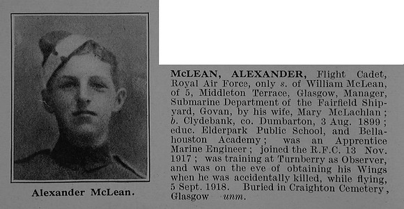 McLean A Flight Cadet Royal Air Force Obit De Ruvignys Roll Of Honour Vol 5