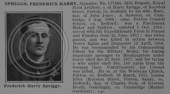 Spriggs F H Sig 177485 Royal Field Artillery Obit De Ruvignys Roll Of Honour Vol 4