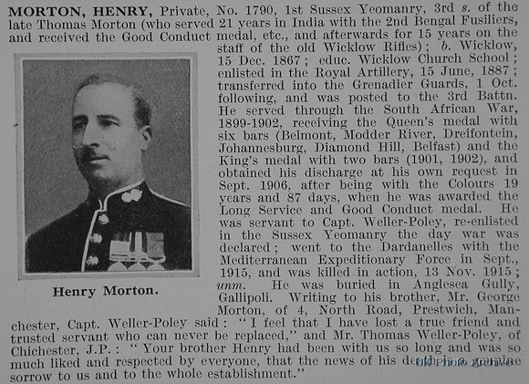 Morton H Pte 1790 Sussex Yeomanry Obit De Ruvignys Roll Of Honour Vol 1