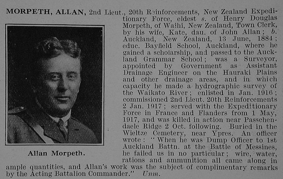 Morpeth A 2nd Lt 1st Auckland Regiment, N.Z.E.F. Obit De Ruvignys Roll Of Honour Vol 5