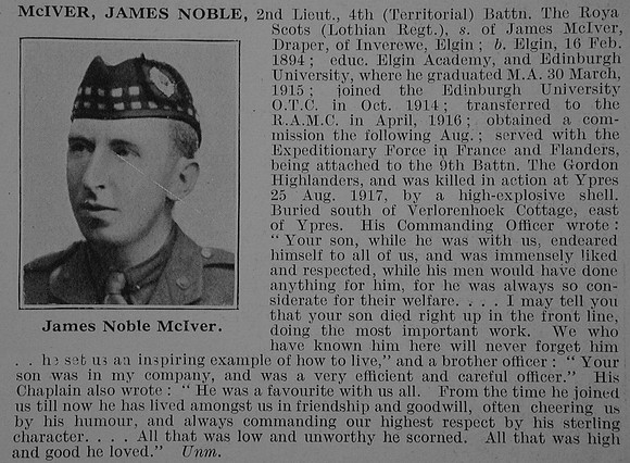 McIver J N 2nd Lt 4th Royal Scots Obit De Ruvignys Roll Of Honour Vol 3
