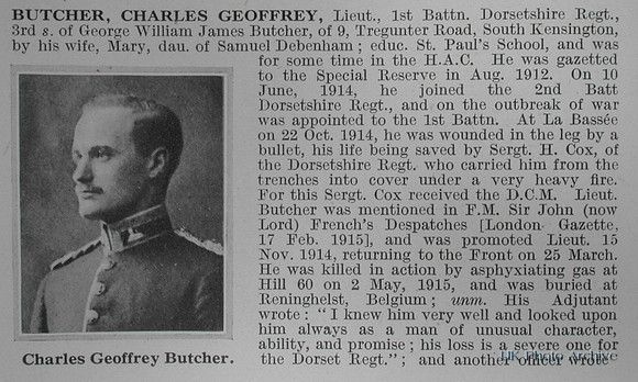 Butcher C G Lt 1st Dorset Regiment Obituary Part 1 De Ruvignys Roll Of Honour Vol 1