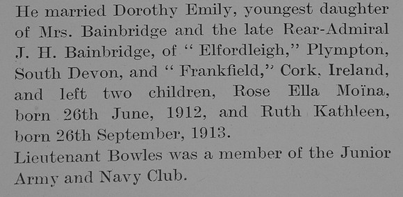 Bowles J A Lt Royal Field Artillery Obit Part 2 The Bond Of Sacrifice Vol 1