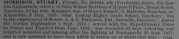 Morrison S Pte 291084 4th Gordon Highlanders Obit De Ruvignys Roll Of Honour Vol 4