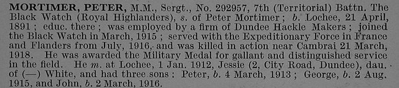 Mortimer P Sergt 292957 7th Black Watch Obit De Ruvignys Roll Of Honour Vol 4
