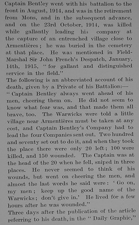 Bentley C A C Captain 1st Royal Wawickshire Regiment Obit Part 3 The Bond f Sacrifice Vol 1