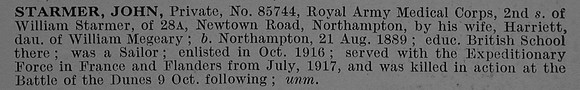 Starmer J Pte 85744 Royal Army Medical Corps Short Obit De Ruvignys Roll Of Honour Vol 4