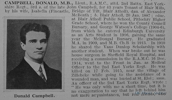 Campbell D Lt Royal Army Medical Corps Obituary Part 1 De Ruvignys Roll Of Honour Vol 1