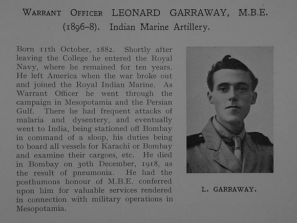 Garraway L Warrant Officer MBE Indian Marine Artillery Obit Dulwich College Roll Of Honour