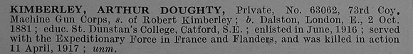 Kimberley A D Pte 63062 Machine Gun Corps Short Obit De Ruvignys Roll Of Honour Vol 4