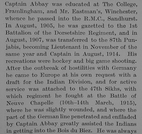 Abbay M J N Captain Indian Army Obit Part 2 The Bond Of Sacrifice Vol 2