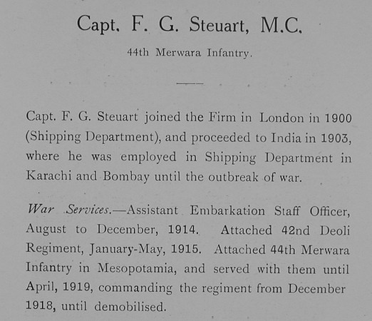 Steuart F G Captain MC Indian Army Record Part 1 William Graham Company