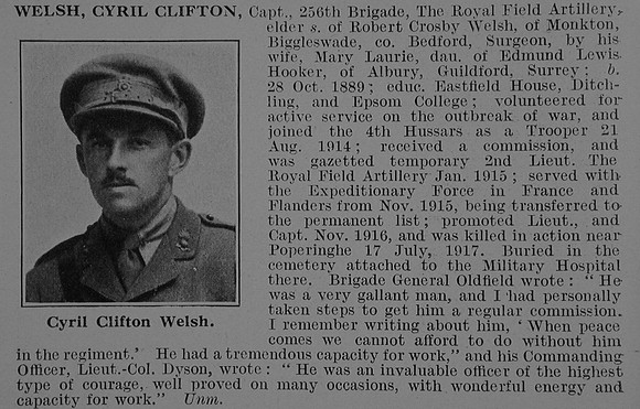 Welsh C C Captain Royal Field Artillery Obit De Ruvignys Roll Of Honour Vol 3