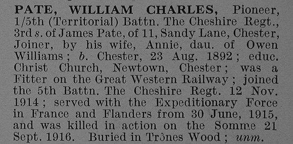 Pate W C Pnr 2752 5th Cheshire Regiment Obit De Ruvignys Roll Of Honour Vol 4