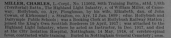 Miller C L/Cpl 113662 6th Highland Light Infantry Obt De Ruvignys Roll Of Honour Vol 4