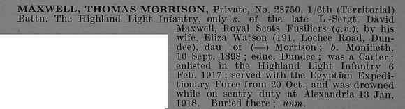 Maxwell T M Pte 28750 6th Highland Light Infantry Obit De Ruvignys Roll Of Honour Vol 4