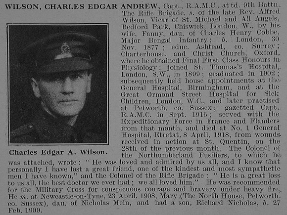 Wilson C E A Captain Royal Army Medical Corps Obit De Ruvignys Roll Of Honour Vol 3