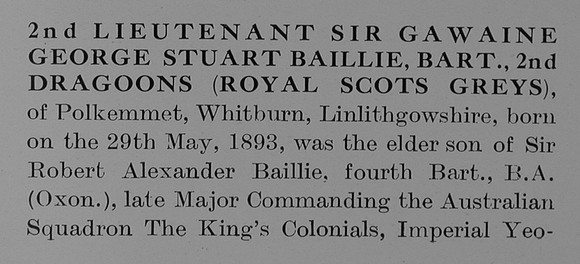 Baillie G G S 2nd Lt 2nd Dragoons Royal Scots Greys Obit Part 1 he Bond Of Sacrifice Vol 1