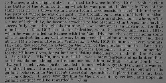 Mollison W A Lt 6th West Riding Regiment Attd Machine Gun Corps Obit Part 2 De Ruvignys Roll Of Honour Vol 5