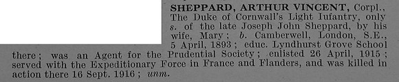 Sheppard A V Cpl 19642 6th Duke of Cornwall's Light Infantry Short Obit De Ruvignys Roll Of Honour Vol 4