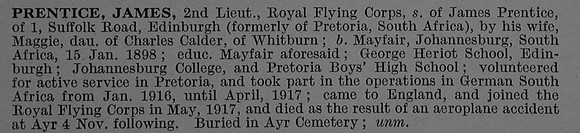 Prentice J 2nd Lt Royal Flying Corps Obit De Ruvignys Roll Of Honour Vol 4