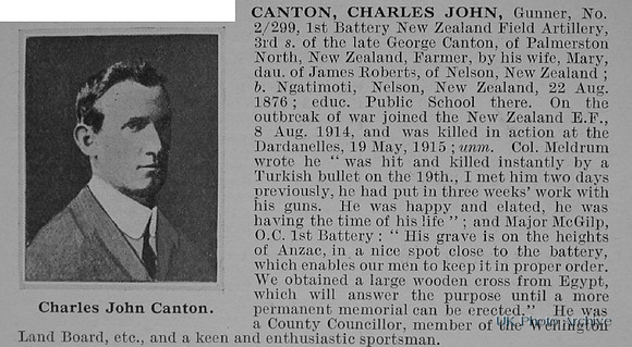 Canton C J Gnr 2/299 New Zealand Field Artillery Obituary De Ruvignys Roll Of Honour Vol 1