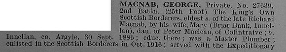 MacNab G Pte 27639 2nd Kings Own Scottish Borderers Obit Part 1 De Ruvignys Roll Of Honour Vol 4