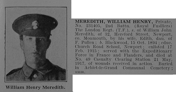 Meredith W H Pte 2nd London Regiment Obit De Ruvignys Roll Of Honour Vol 3