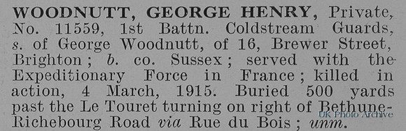 Woodnutt G H Pte 11559 1st Coldstream Guard Short Obit De Ruvignys Roll Of Honour Vol 1