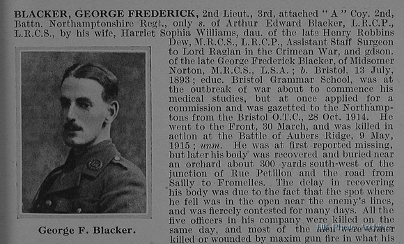 Blacker G F 2nd Lt 2nd Northamptonshire Regiment Obituary Part 1 De Ruvignys Roll Of Honour Vol 1