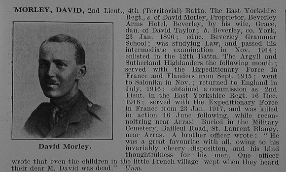 Morley D 2nd Lt 4th East Yorks Regiment Obit De Ruvignys Roll Of Honour Vol 3