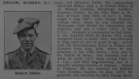 Miller R Lt MC 3rd Attd 10th Cameronians (Scottish Rifles) Obit Part 1 De Ruvignys Roll Of Honour Vol 4