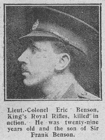 Benson E Lt Col 9th Kings Royal Rifle Corps The Graphic 23rd Sep 1916