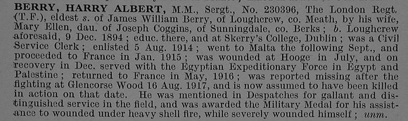 Berry H A Sergt MM 2nd London Regiment