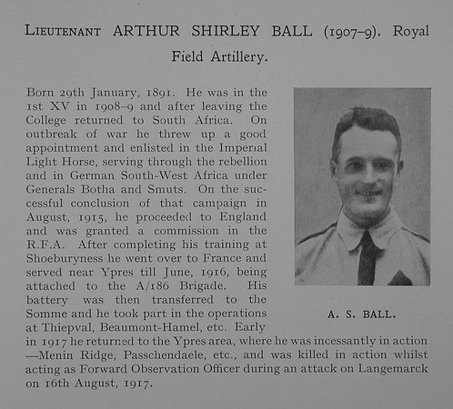 Ball A S Lt RFA Obit Dulwich College Roll Of Honour